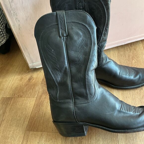 Lucchese 1883 Black Leather Cowboy Boots Western Square Toe Men’s 12D N15977 main image 8